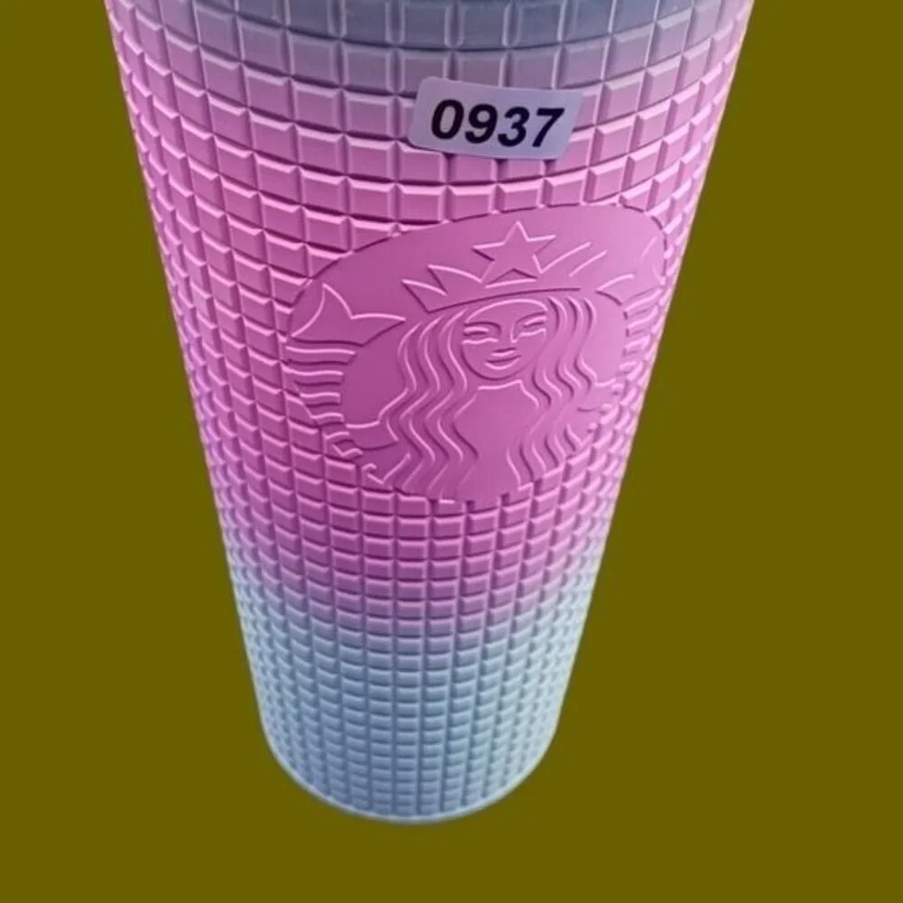 Starbucks 2024 valentines tri color 24oz tumbler with straw pink/teal/blue